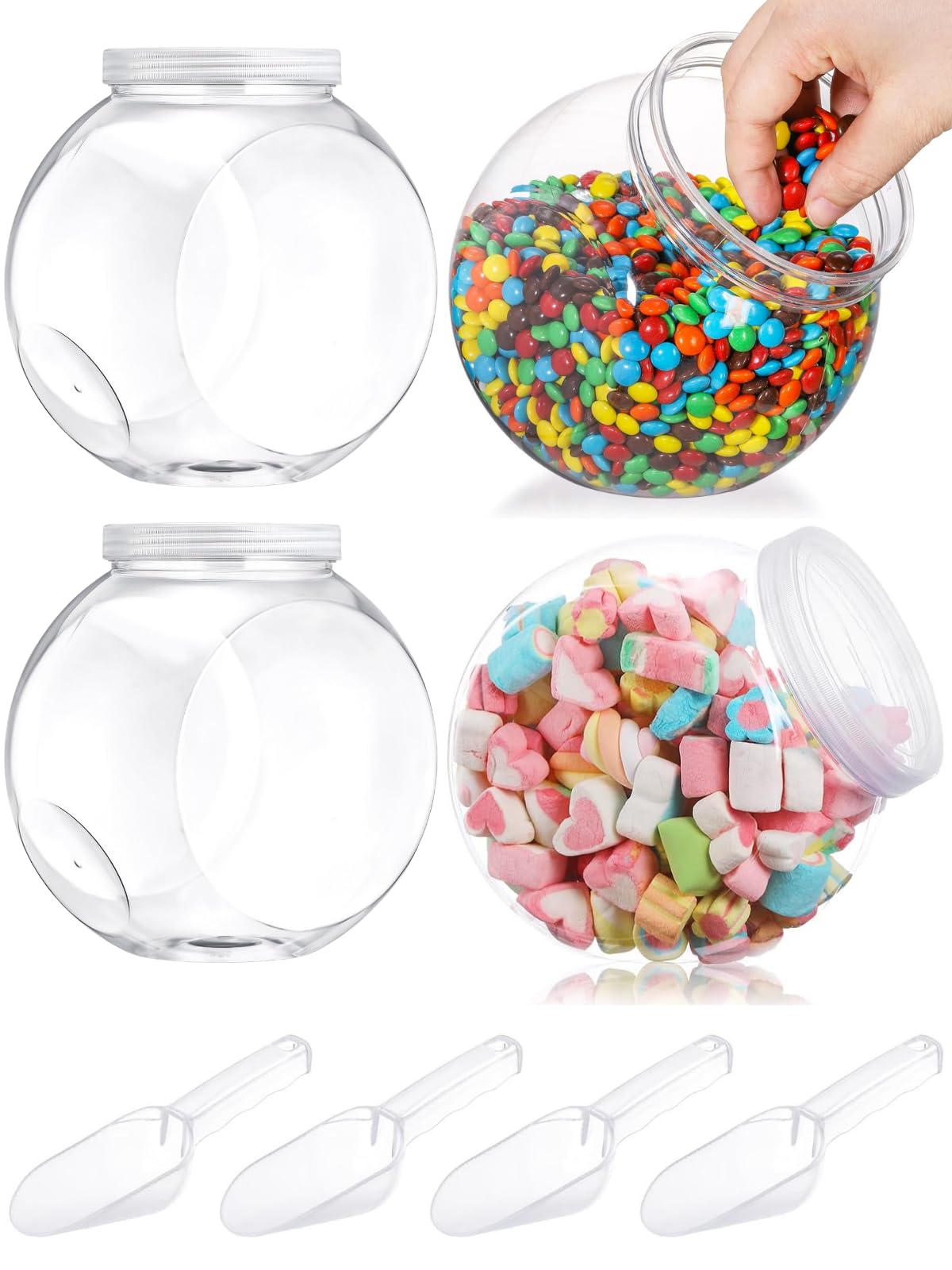 Plastics Candy Jars with lids - 4pcs 51 oz