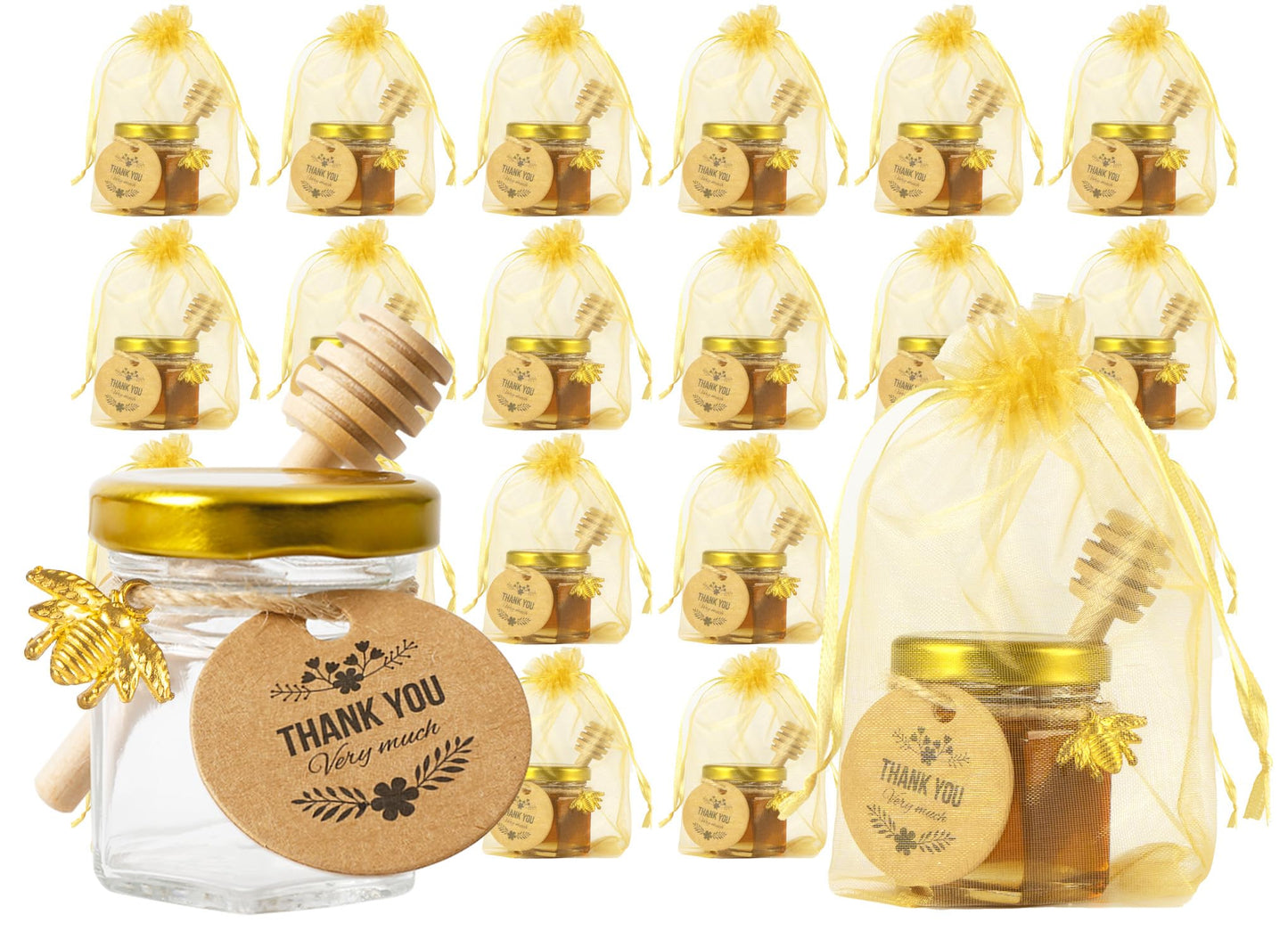 1.5oz 24 Pack Mini Glass Hexagon Canning Jars with Gold Lid